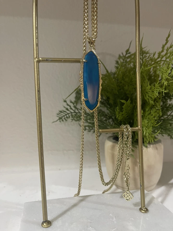 Collar Kendra Scott Frances Colgante Ágata Azul Teal Tono Dorado Joyería Foto 3 de 4