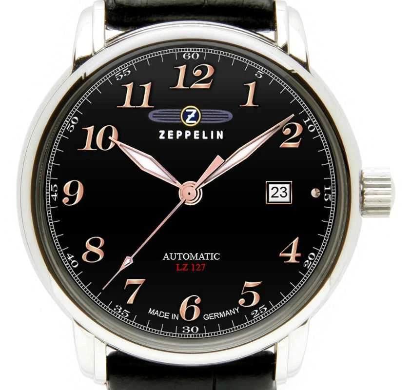 Zeppelin 7656-2 LZ127 Graf Zeppelin Automatikuhr Schwarz Lederband 40 mm - Bild 2 von 3