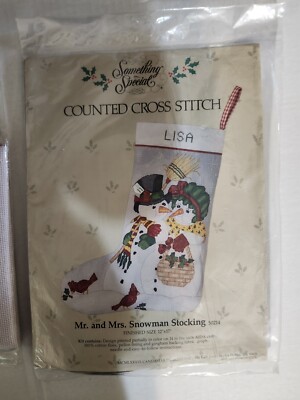Vintage Mr & Mrs Snowman Christmas Stocking Something Special Cross Stitch Kit 