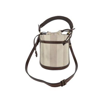 Zara Bucket Bag Beige Woven Canvas Leather Purse Hand Strap Crossbody Bags