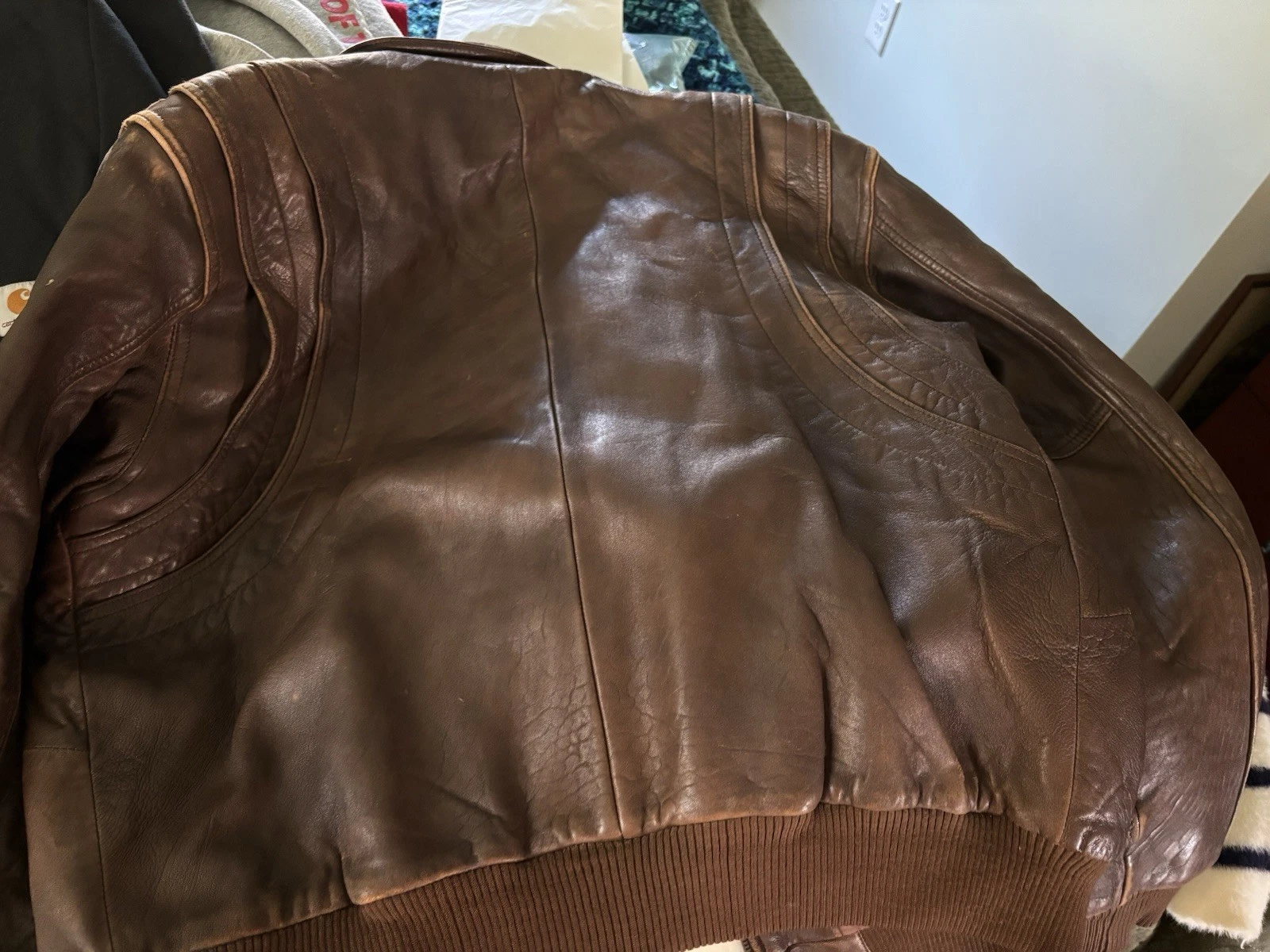 80s Adam Spencer Men's Brown Leather Bomber Jacket Zip Lined 44T soft - product detail image 7