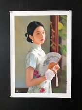 Chinese Hand Painted "Beautiful Woman" Canvas Oil Painting By Leng Jun 冷军 4856