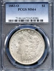 1883-O $1 Silver Morgan Dollar MS 64 PCGS # 51654086 + Bonus