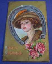 ANTIQUE GREETINGS POSTCARD COLORFUL SCRAPBOOKING CRAFTS GREAT AMERICANA !!