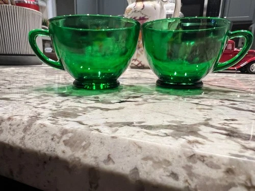 Anchor Hocking Fire King Vintage Forest Green Charm Punch Glass Mug Set Of 2