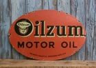 Large Vintage OILZUM MOTOR OIL White & Bagley Company Porcelain Metal Sign