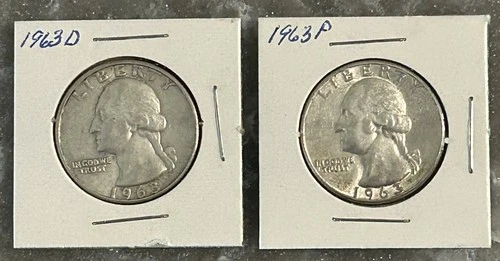 1963 D, 1963 P WASHINGTON QUARTERS, CIRCULATED, UNGRADED
