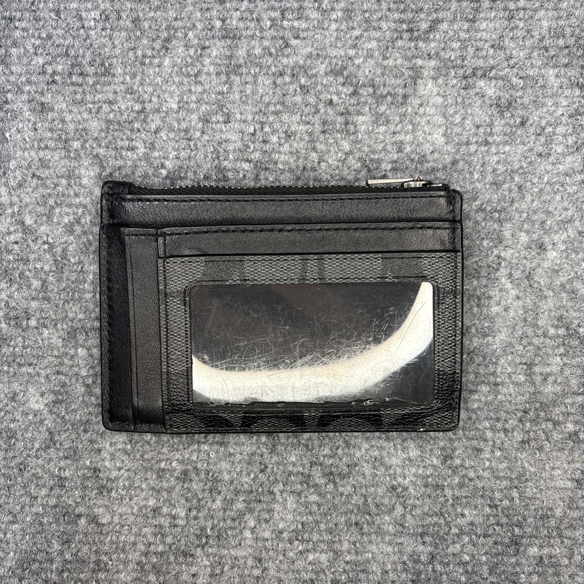 Coach Multiway Zip Card Case Signature Black Canvas Mens Wallet