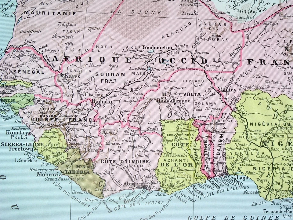 1954 ВИНТАЖНАЯ КАРТА ЗАПАДНОЙ АФРИКИ / ФРАНЦУЗСКИХ КОЛОНИЙ / СЕНЕГАЛА ЧАДА МАВРИТАНИИ - Изображение 3 из 4