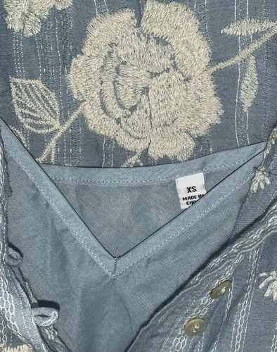 JOHNNY WAS 3J Workshop Osiris Puff SLV Button Bown Boho Chic Dress (Slip) XS NEW - Picture 15 of 15