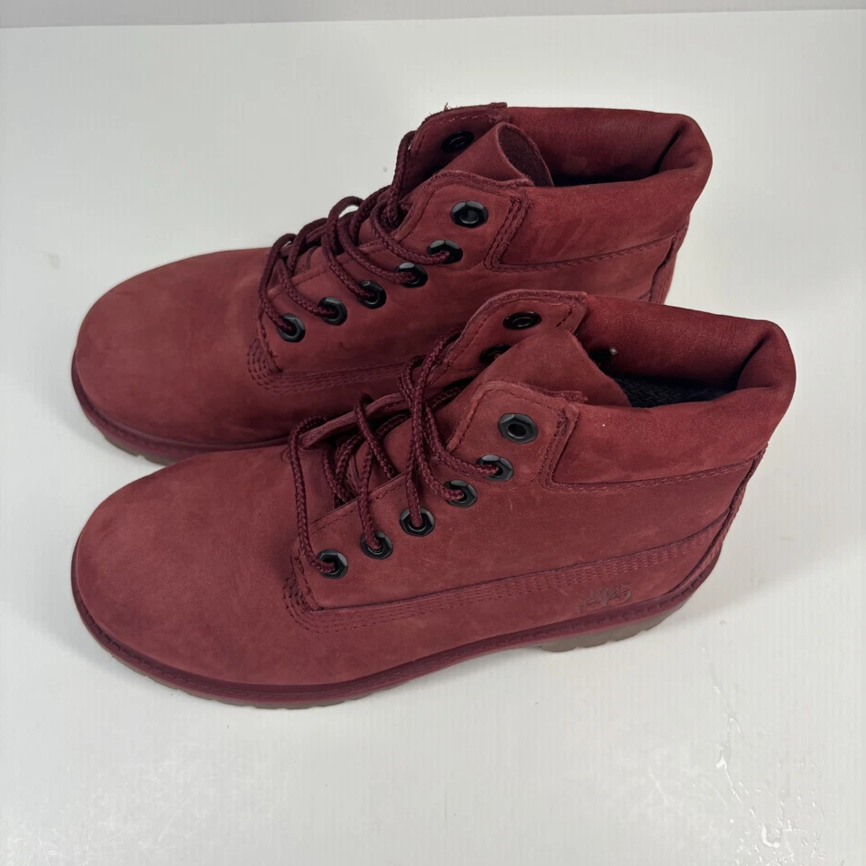 Timberland Premium 6" Niñas EE. UU. 1.5 Borgoña Cuero Nubuck Impermeable Botín Foto 4 de 4