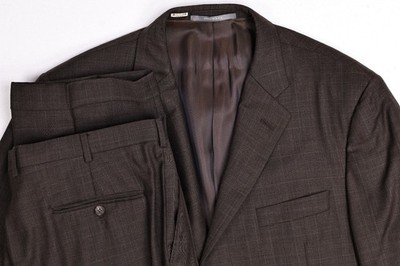 Hickey Freeman Legacy Loro Piana 150s Brown Plaid Suit 44 R Pants 36x29