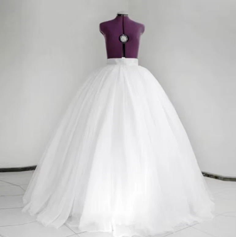 Saia de tule branca marfim inchada longa elástica feminina saia de cintura alta - Imagem 3 de 4