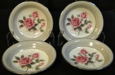 Noritake Arlington Berry Bowls 5 1/2" 5221 Gray Rim Roses Set 4 Excellent
