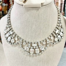 Vintage 50's 60's Clear Prong Set Rhinestone Bib Collar Choker Necklace