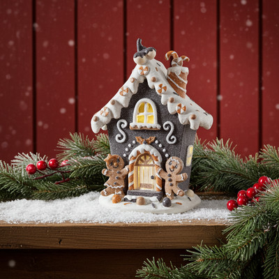 LED Lebkuchenhaus 20cm dunkelgrau Weihnachtsdeko Dekohaus Licht Figur Weihnachte