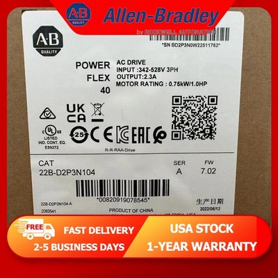 22B-D2P3N104/A New in Box AB PowerFlex AC Drive US SameDayFreeShip 22B D2P3N104