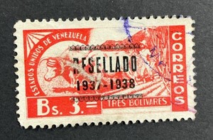 VENEZUELA 1937 Fine Used Sc#324, RESELLADO" ovpt. Cv$225