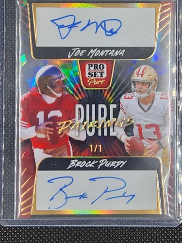 JOE MONTANA BROCK PURDY 2023 AUTO PURE PAIRINGS 1/1 GRADE READY MINT!