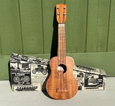 Vtg 70's Kamaka Koa Wood Ukulele w/White Label NOS? In Box! Honolulu Hawaii Tiki