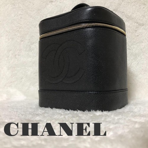 CHANEL Caviar Skin Vertical Vanity Bag Handbag Coco Mark Black makeup pouch - Picture 2 of 12