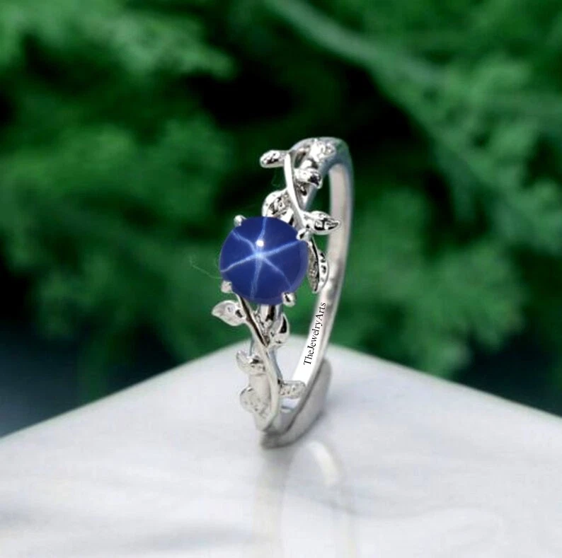 1.5ct Oval Cut Nature Inspired Blue Star Sapphire Engagement Ring Set –  FGEM RING