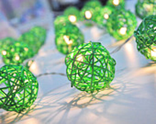 Green Wicker Cane Rattan Ball LED Lights Balcony Party 20 5cm Balls 2m Batt PWR - Picture 5 of 7