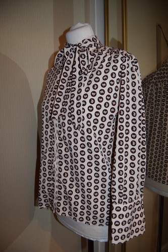 TOPSHOP HORSE PRINT CIRCLES PUSSY BOW TIE NECK Equestrian BLOUSE SHIRT 8 10 MINT - Picture 2 of 14