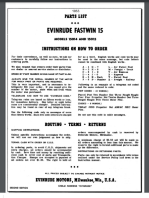 1955 Evinrude Fastwin 15hp, 15014 15015 Outboard Motor Parts