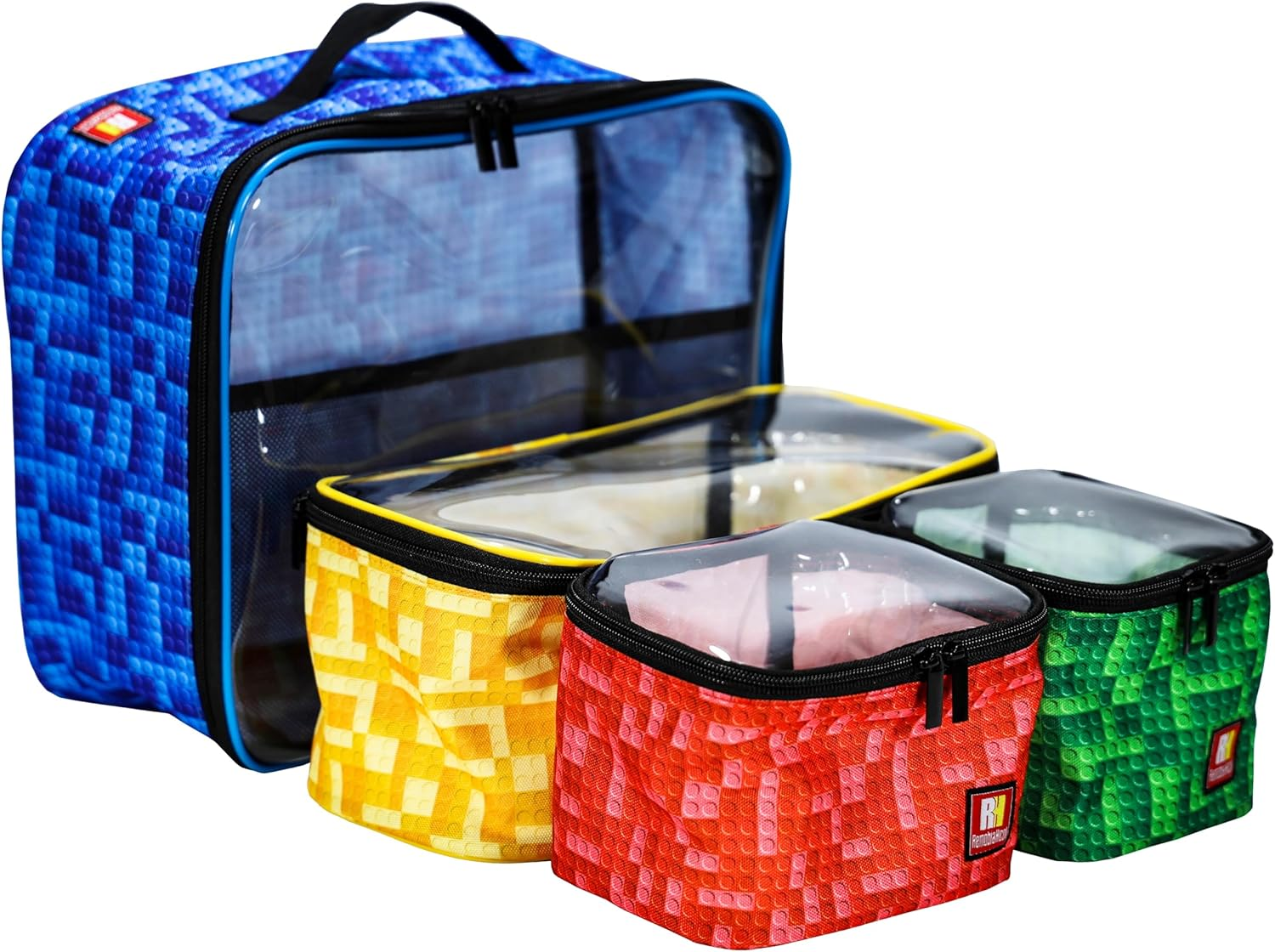 4-Piece Kids Toy Storage Organizer Set Bag for Lego Building Bricks with See thr