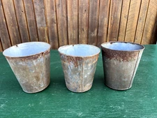 Vintage 3 Sap Pails Buckets Flower Planters 9" High Maple Syrup Tin Finish #37