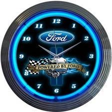 15" Neonetics LED Neon Powered By Ford Automotive Wall Clock Shop Sign 8PWDFORD
