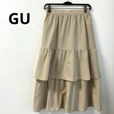 GU Tiered Skirt Beige M Midi Length Fluffy Women's Fashion GU Tiered Skirt Beige M Midi Length Fluffy Women's Fashion