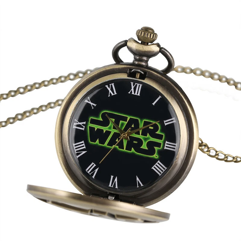 Bronze Hollow Star Wars Quartz Pocket Watch Roman Numerals Dial Gift for Unisex