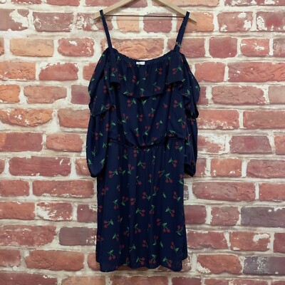C By Charming Charlie Dress Womens 3X Blue Red Cherry Fruit Casual Cold  Shoulder | eBay