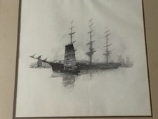 Robert Winter Cato Vintage Drawing Chinese Junk Ship/Boat Nautical Framed Robert Winter Cato Vintage Drawing Chinese Junk Ship/Boat Nautical Framed