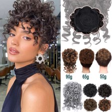 Afro Kinky Curly As Human Hair Clip In Short Ponytail Bun  Bangs Black Women US