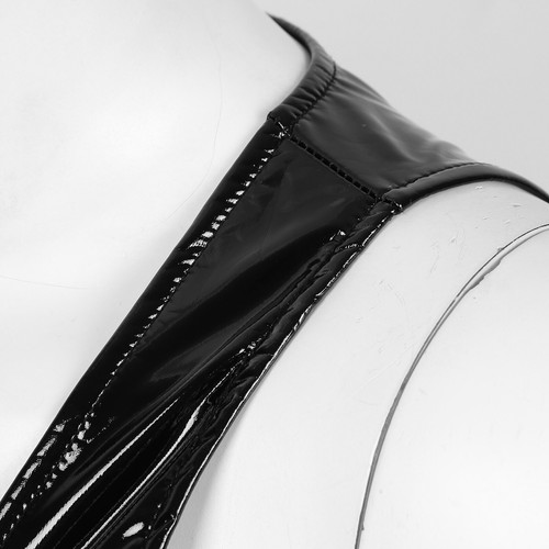 Women Plunging V-neck Wetlook Patent Leather Crop Tops Sleeveless T-shirt Blouse - Picture 6 of 13