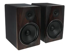 Pair Rockville APM8D 8" 500W Dark Wood Powered Studio Monitors+Isolation Pads