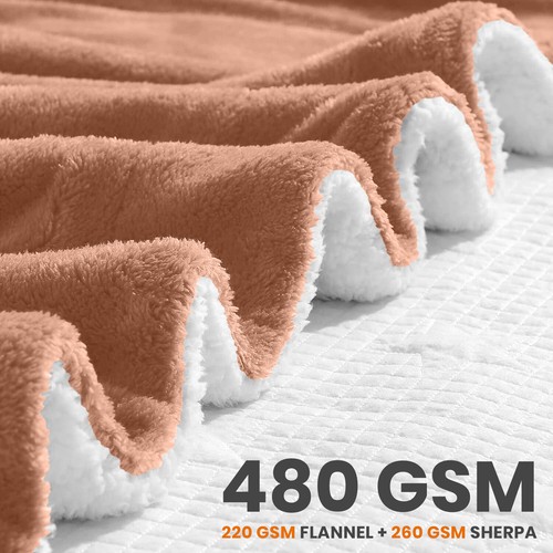 480 GSM Heavy Sherpa Fleece Blanket Soft Warm Sofa Bed Throw Faux Fur Blanket UK - Picture 102 of 132