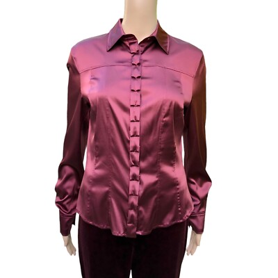 ESCADA burgundy/wine color silk blouse with ribbon ruffle front sz 8 GR 38
