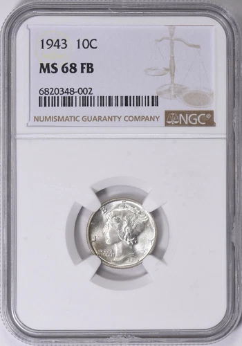 $10,000 NGC Guide: 1943 Mercury Dime NGC MS-68 FB Lot #531 in Sealy, Texas