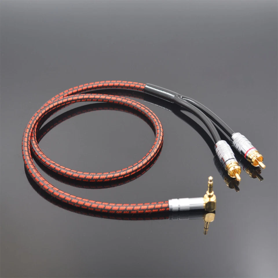 High end Stereo 3.5mm to 2 RCA Audio Cable Audiophile Hi Fi Right angle Braided - Image 2 of 4
