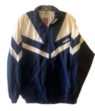Diadora Windbreaker Jacket Navy Wht Men  s Med 90  s Vintage Soccer Full Zip Nylon