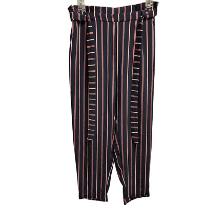 Pull&Bear Women's High Rise Wide/Flared Leg Pants Blue Striped