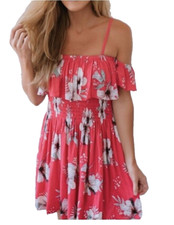 Jack by BB Dakota "Tahitian Petals" Smocked Ruffle Beach Fairycore Dress S Y2K