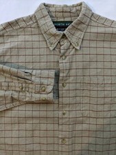 NORTH 44 RN91460 Men's Beige Button Down Long Sleeve Striped Checkered Shirt