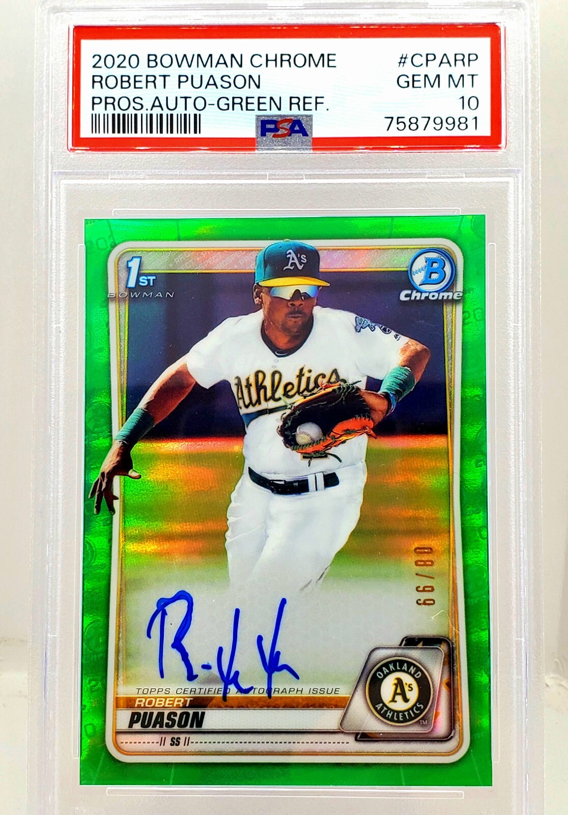 2020 Bowman Chrome 1st Robert Puason Green Refractor Auto 08/99 PSA GEM MINT 10