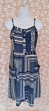 Knox Rose Dress M Blue Patchwork Print Adjustable Straps Knee Length Boho Beachy