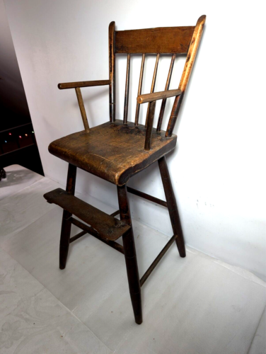Antique Windsor High Chair w/arms in Original Brown Red Paint